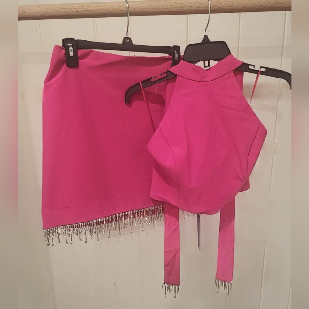 Rachel Zoe Hot Barbie Pink Rhinestone Halter 2 Piece Set Size 4 NWT